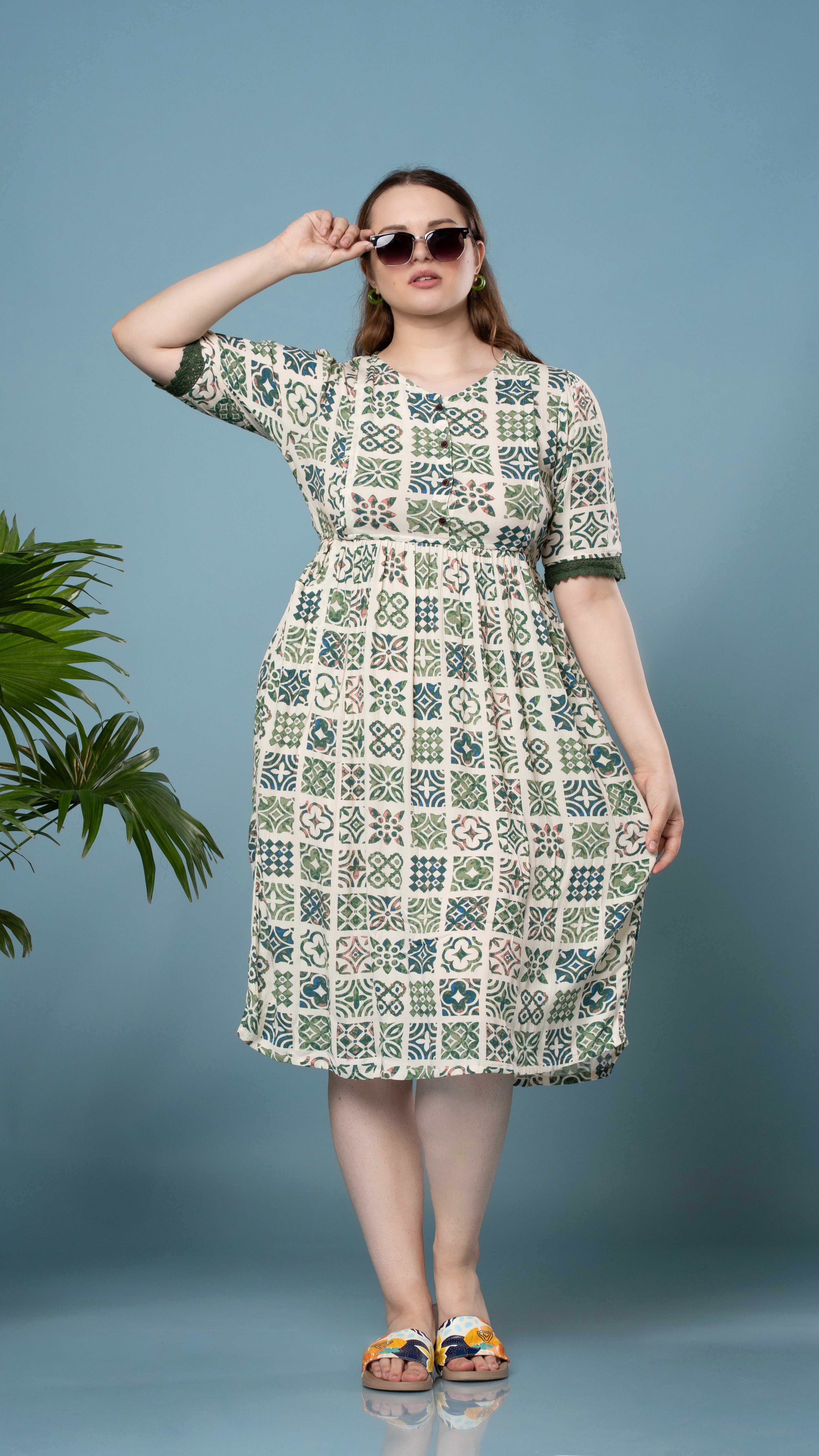 Morroco Print Green & White Feeding Top