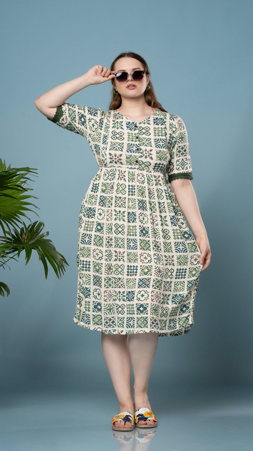 Morroco Print Green & White Feeding Top