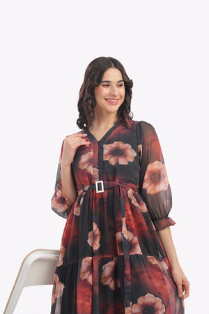 Red& Black floral feeding frock