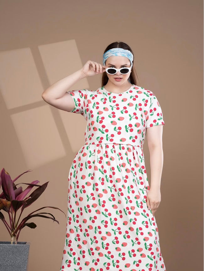 White Strawberry Feeding Frock