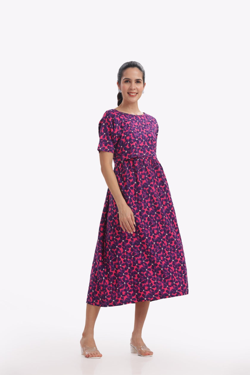 Purple Petals Floral Print Zipless Feeding Frock