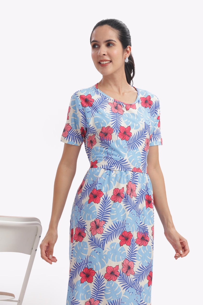 Purple Petals Floral Print Zipless Feeding Frock