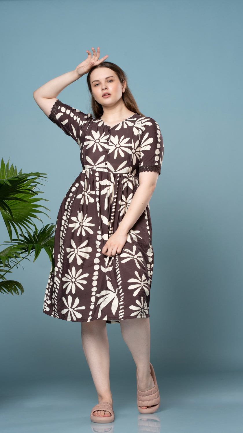 Brown Floral Pring Feeding Top
