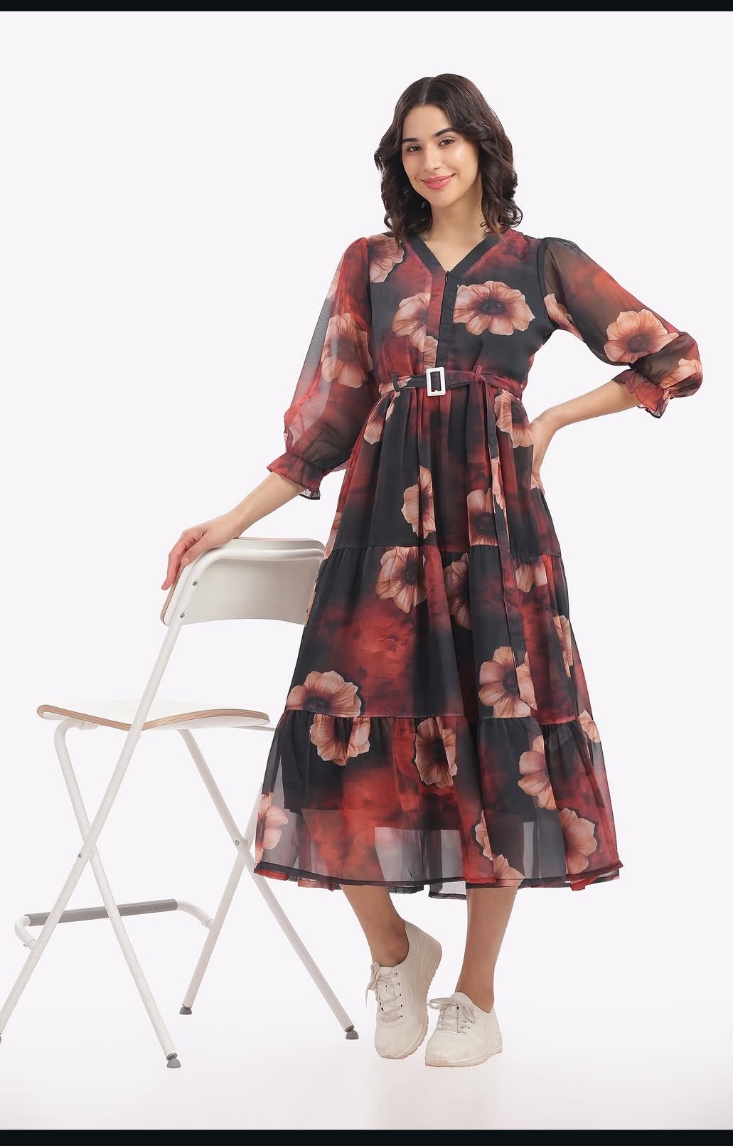 Red& Black floral feeding frock