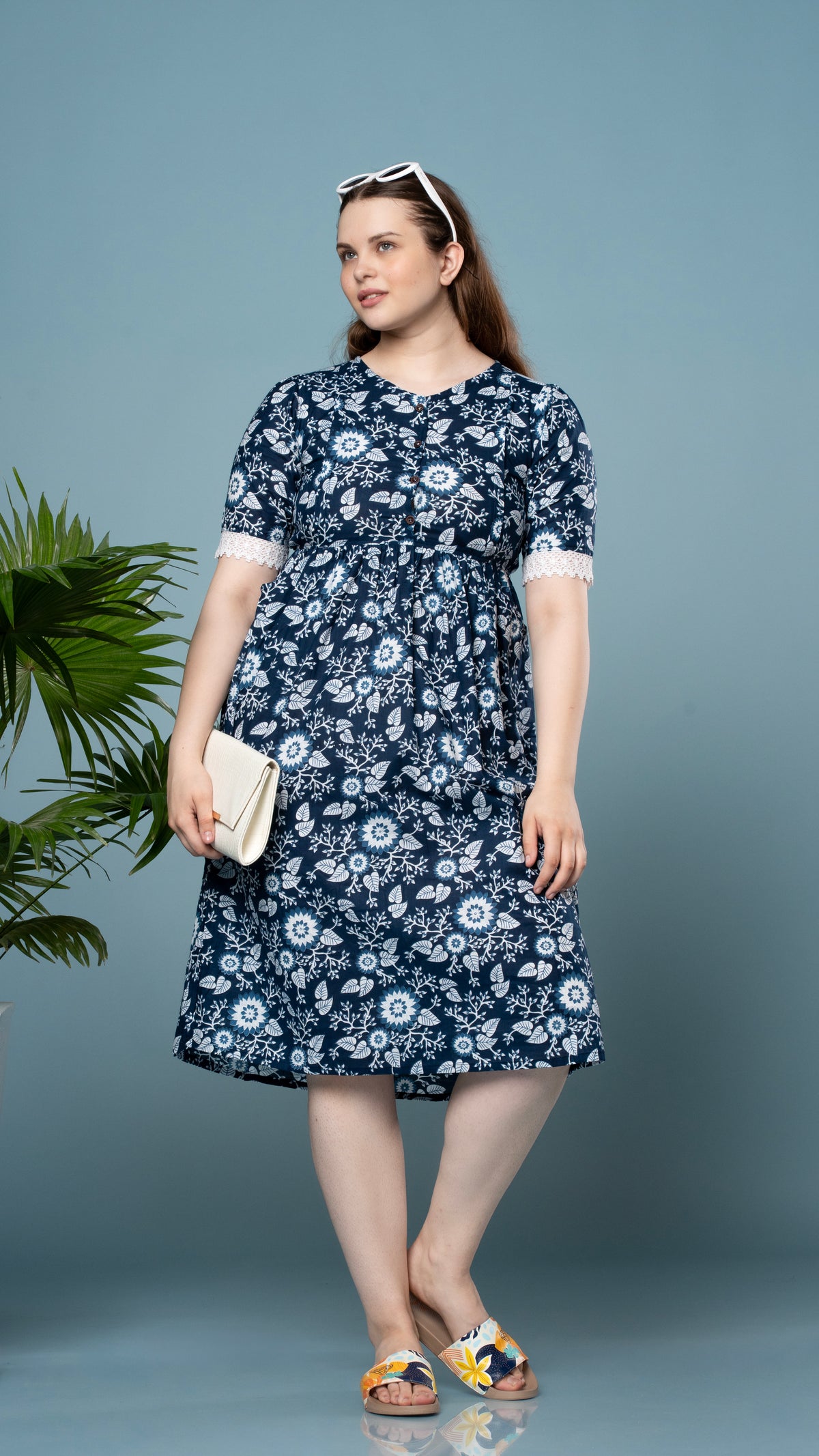 Kalamkari Floral Print Blue Feeding Top