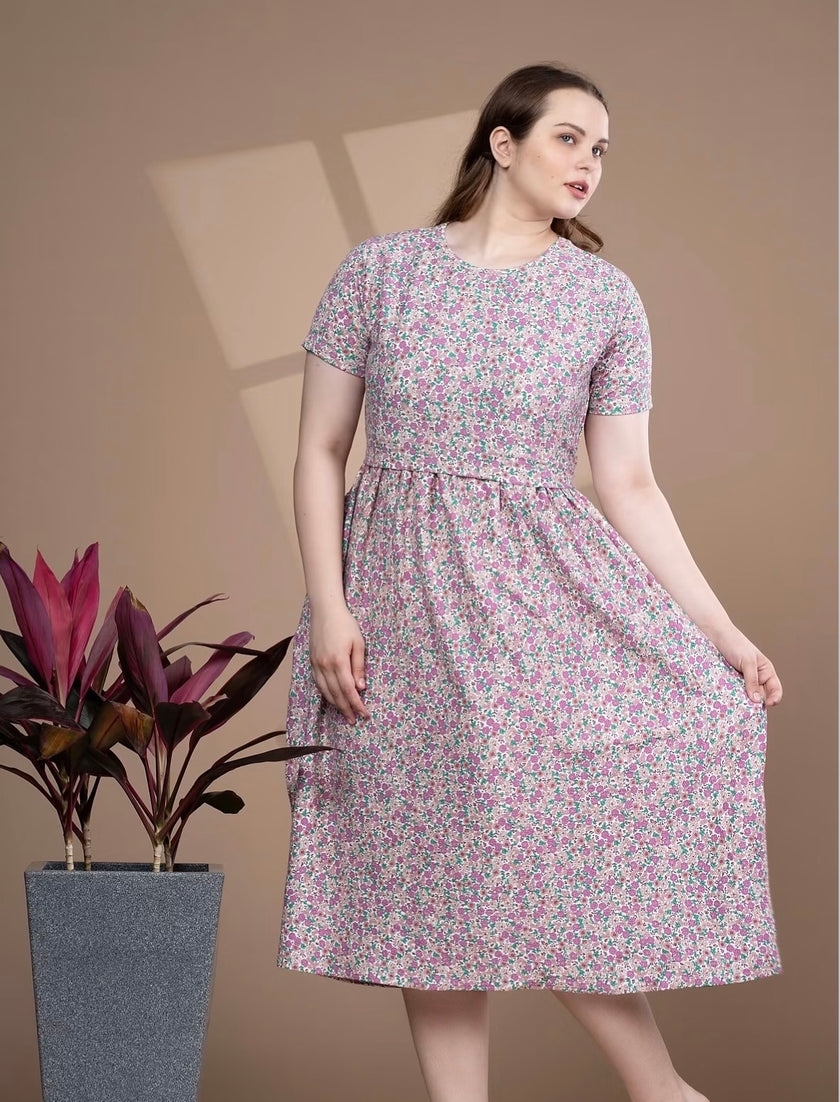 Pink Floral Zipless Frock