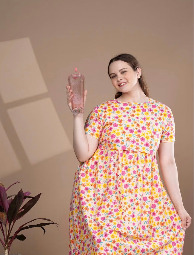 Pink&yellow floral feeding frock
