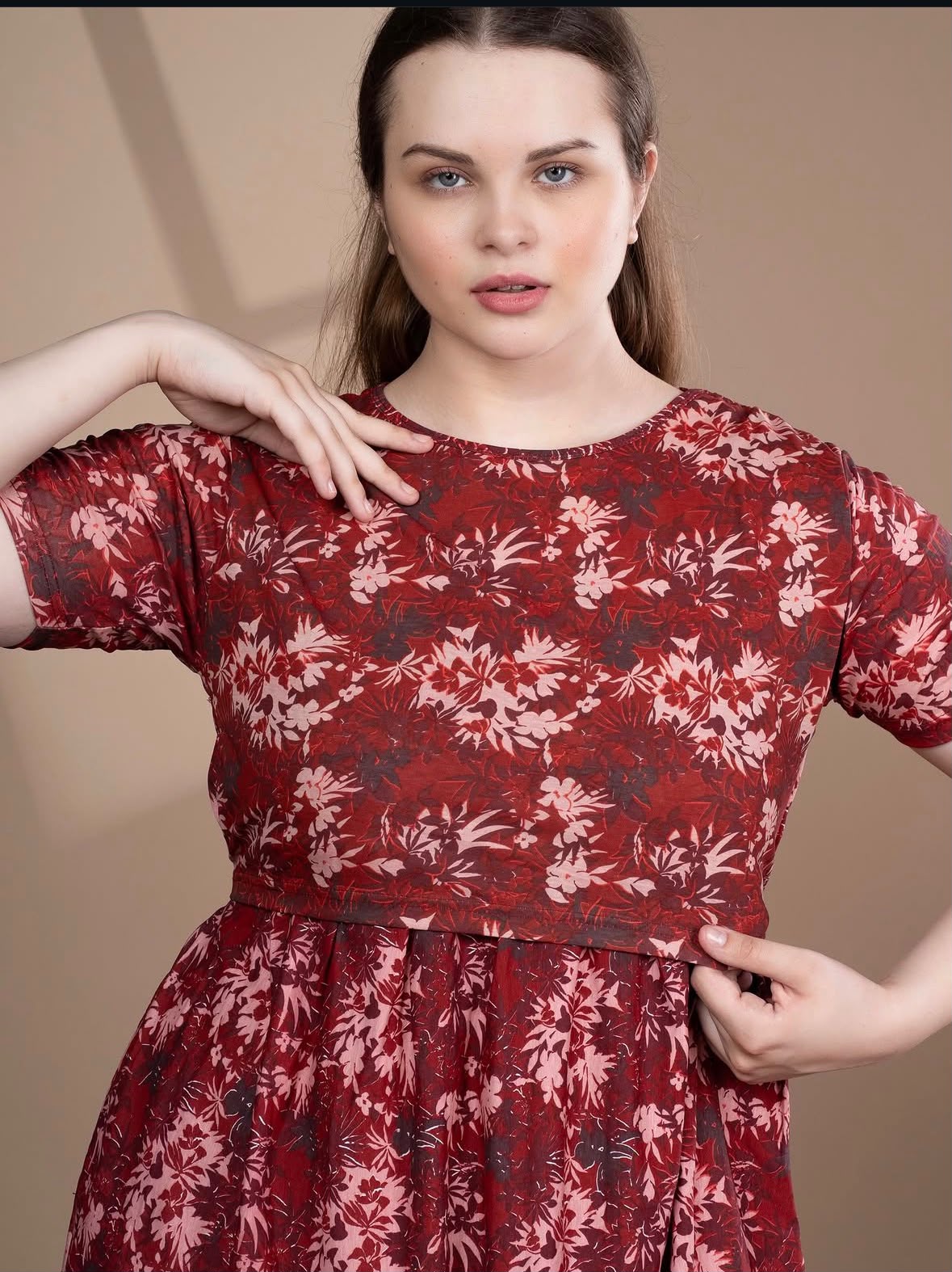 Red Floral Stretchable Feeding Frock