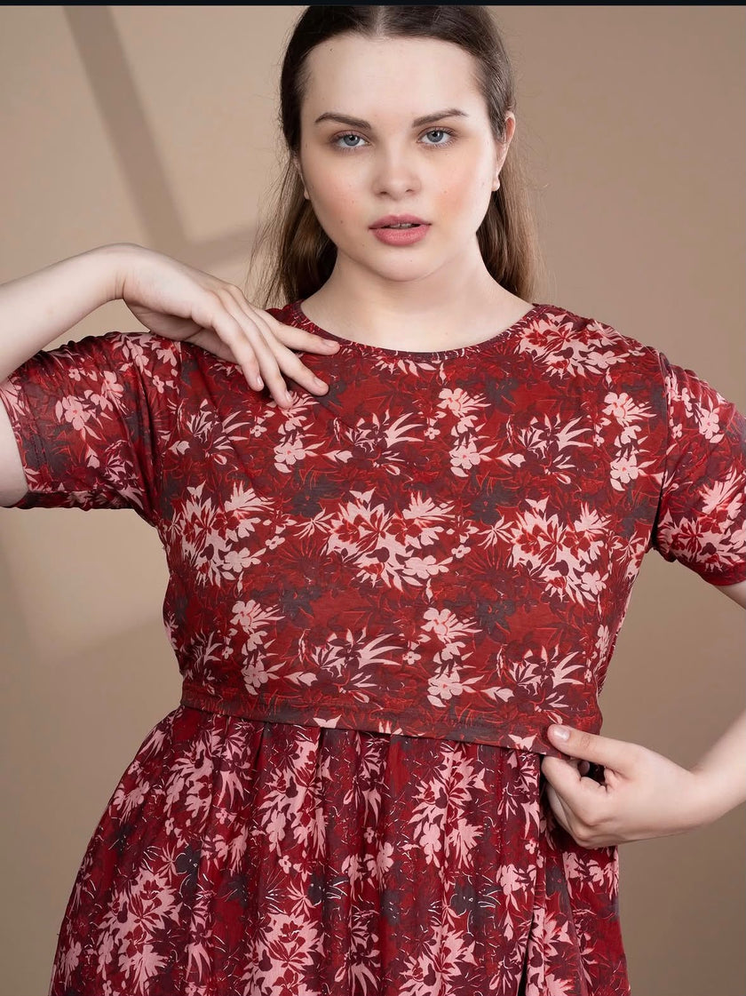 Red Floral Stretchable Feeding Frock