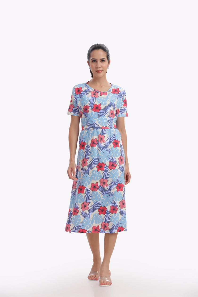 Purple Petals Floral Print Zipless Feeding Frock