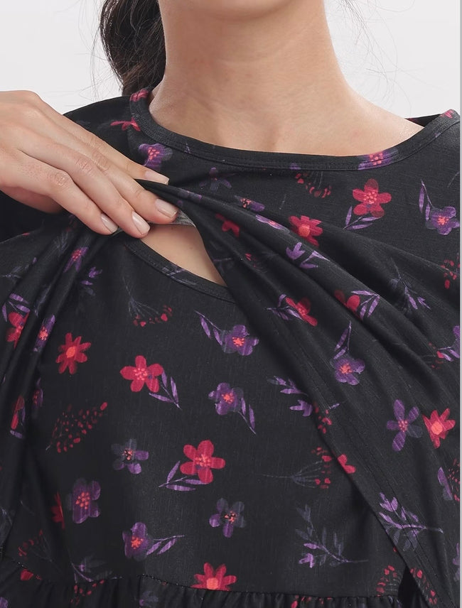 Black Floral Zipless Frock