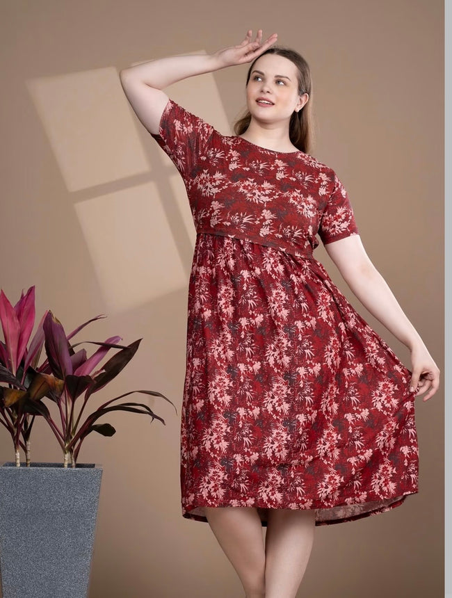 Red Floral Stretchable Feeding Frock