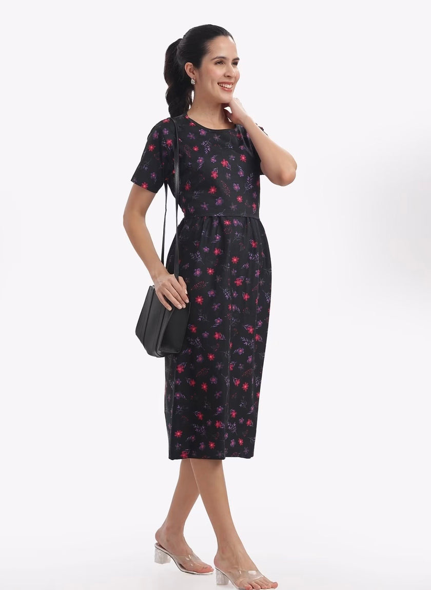 Black Floral Zipless Frock