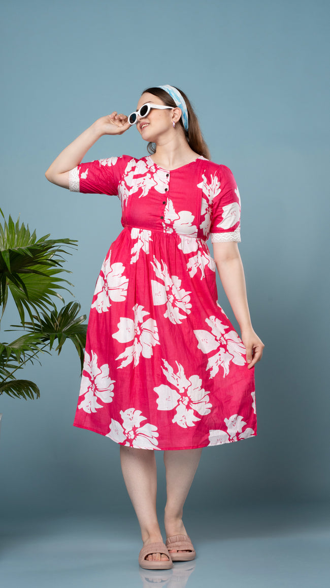 Vibrant pink floral feeding top
