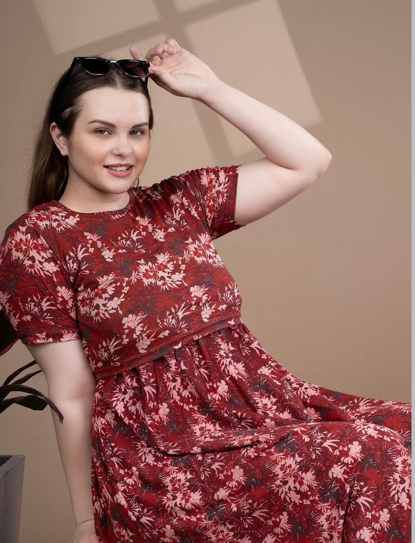 Red Floral Stretchable Feeding Frock