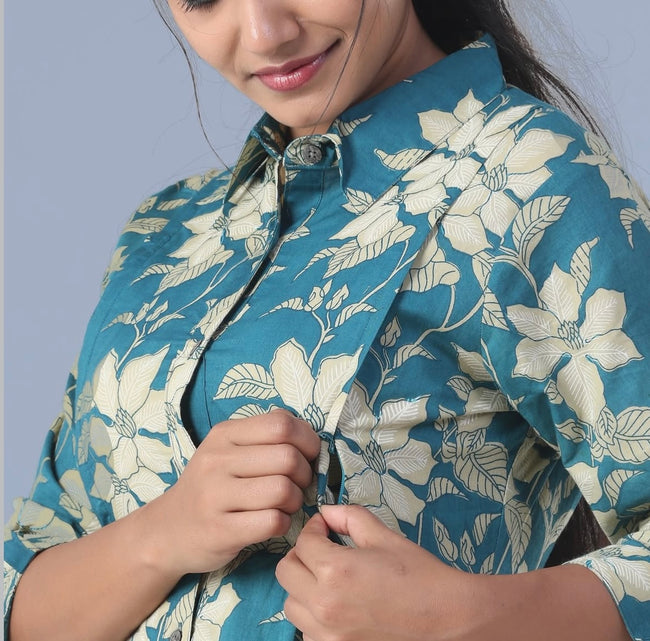 Indo Western Blue  Floral rajasthani top