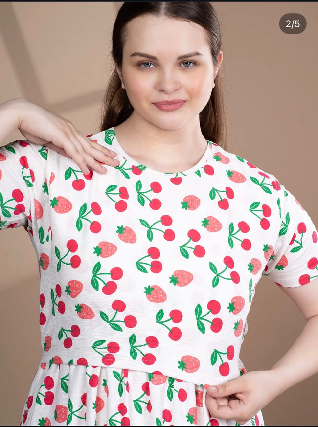 White Strawberry Feeding Frock