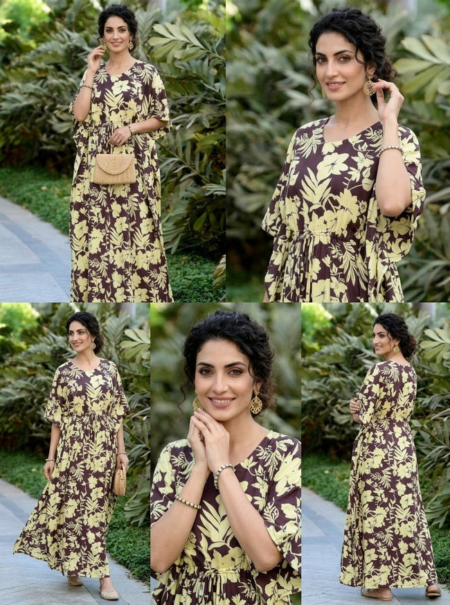 Brown Floral Rajasthani kaftan
