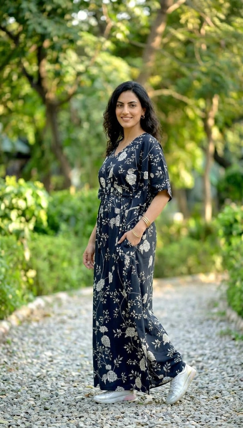 Black Floral Rajasthani kaftan