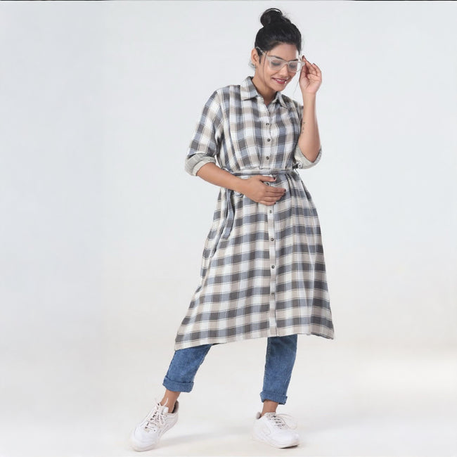 Indo Western White check Top